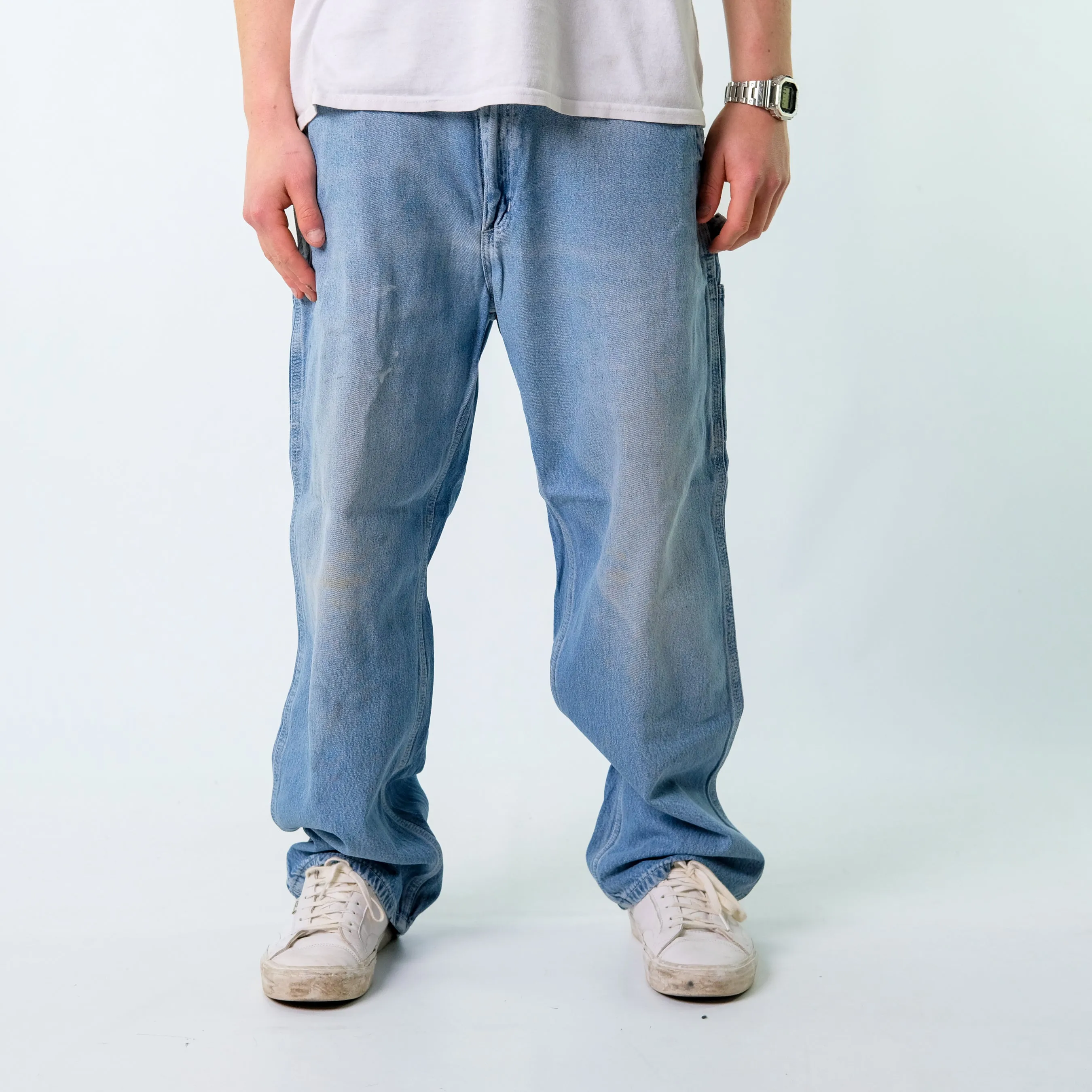 Light Blue y2ks Carhartt Denim Carpenter Baggy Jeans Pants (38x30)