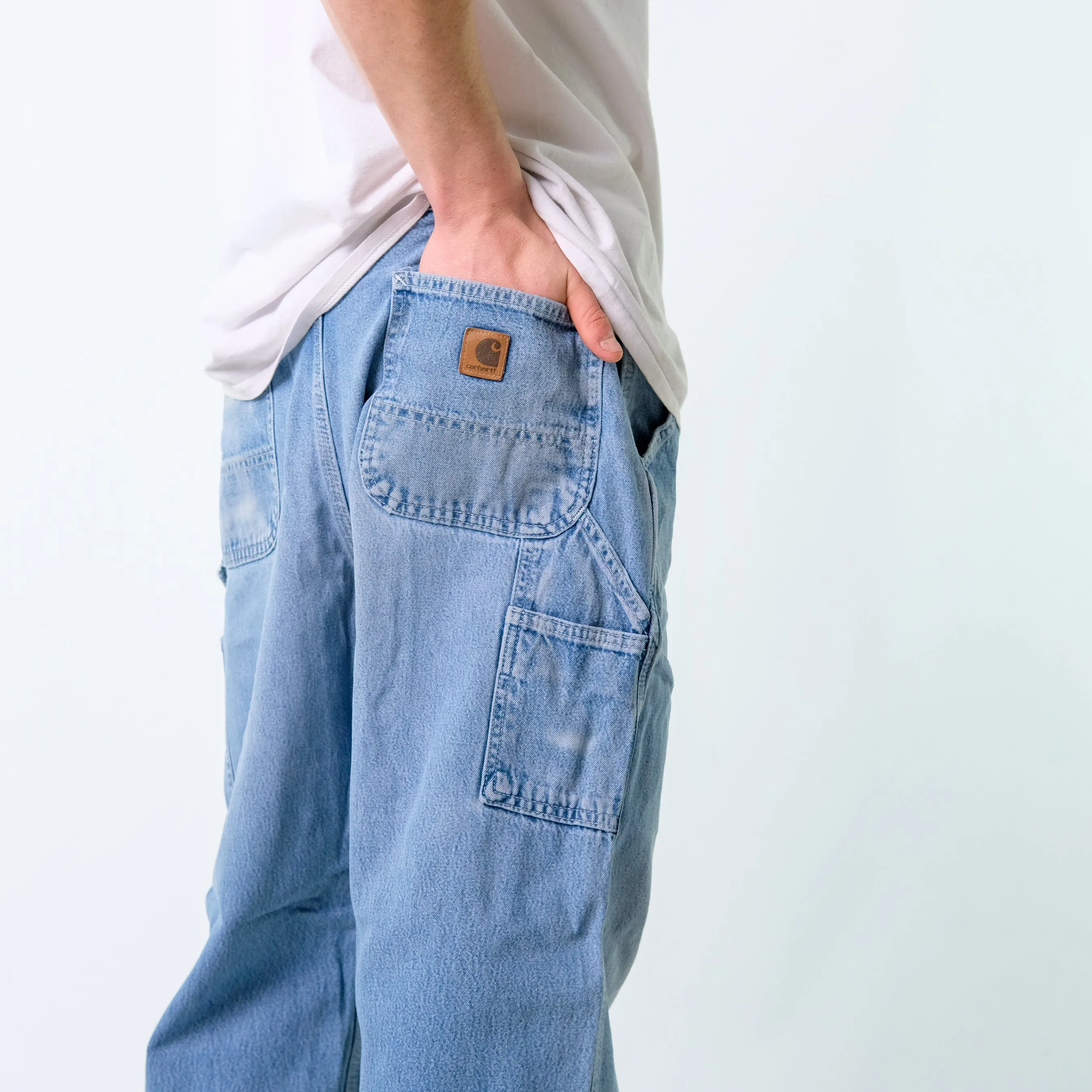 Light Blue y2ks Carhartt Denim Carpenter Baggy Jeans Pants (38x30)