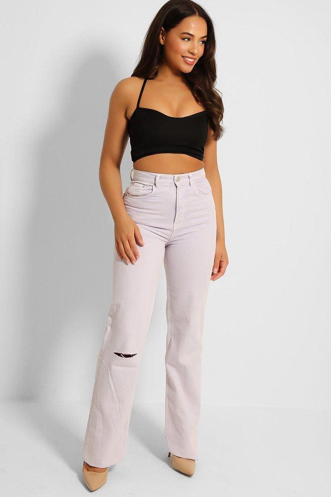 Lilac Slashed Knee  Straight Leg Jeans