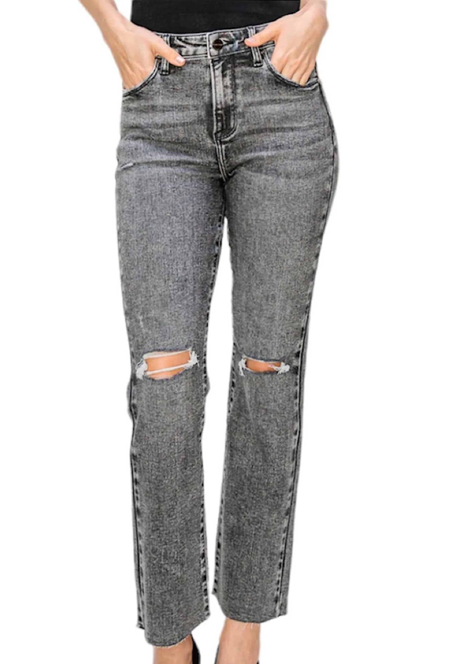 Mae Acid Black High Rise Straight Jean