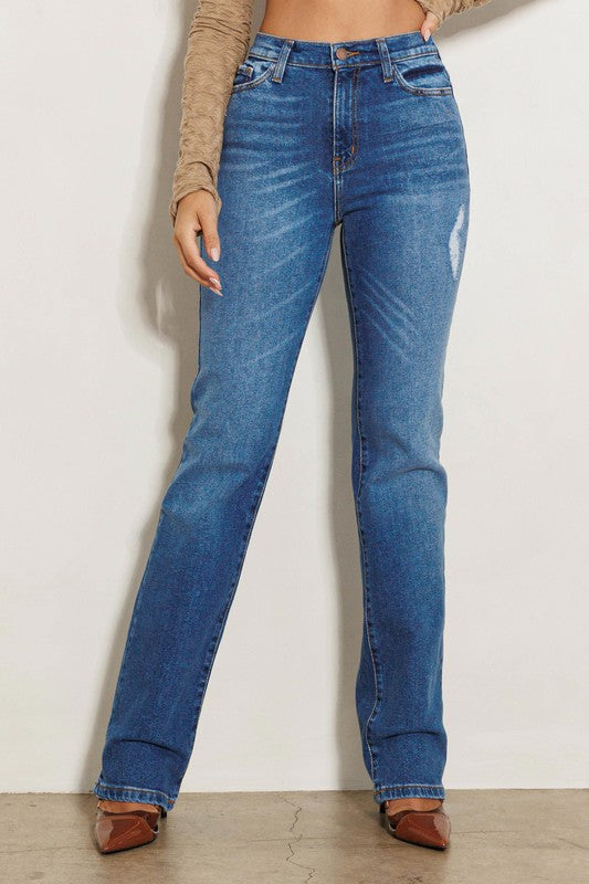 Make Believe High Rise Subtle Distressed Straight Jeans [online exclusive]