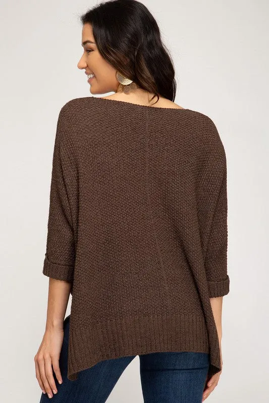 Marley Hi Low Knit Sweater - Brown