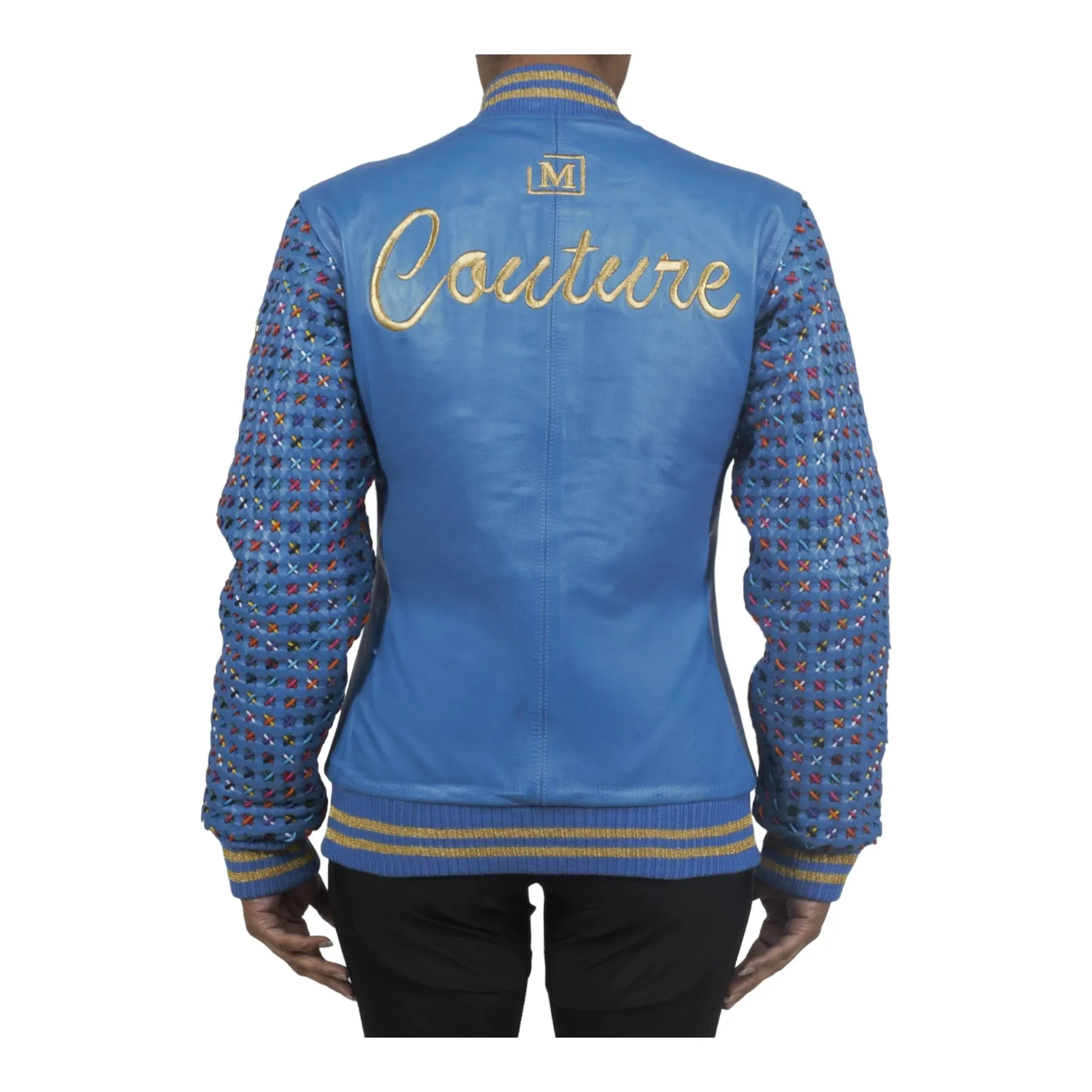 MDB Couture Women's Basket Weave Leather Jacket - Sky