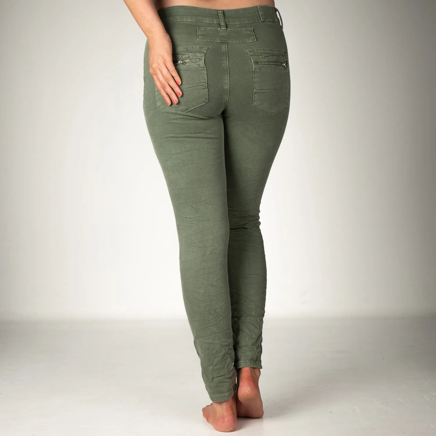 Melly & Co Khaki 4 Button Hole Detail Jeans