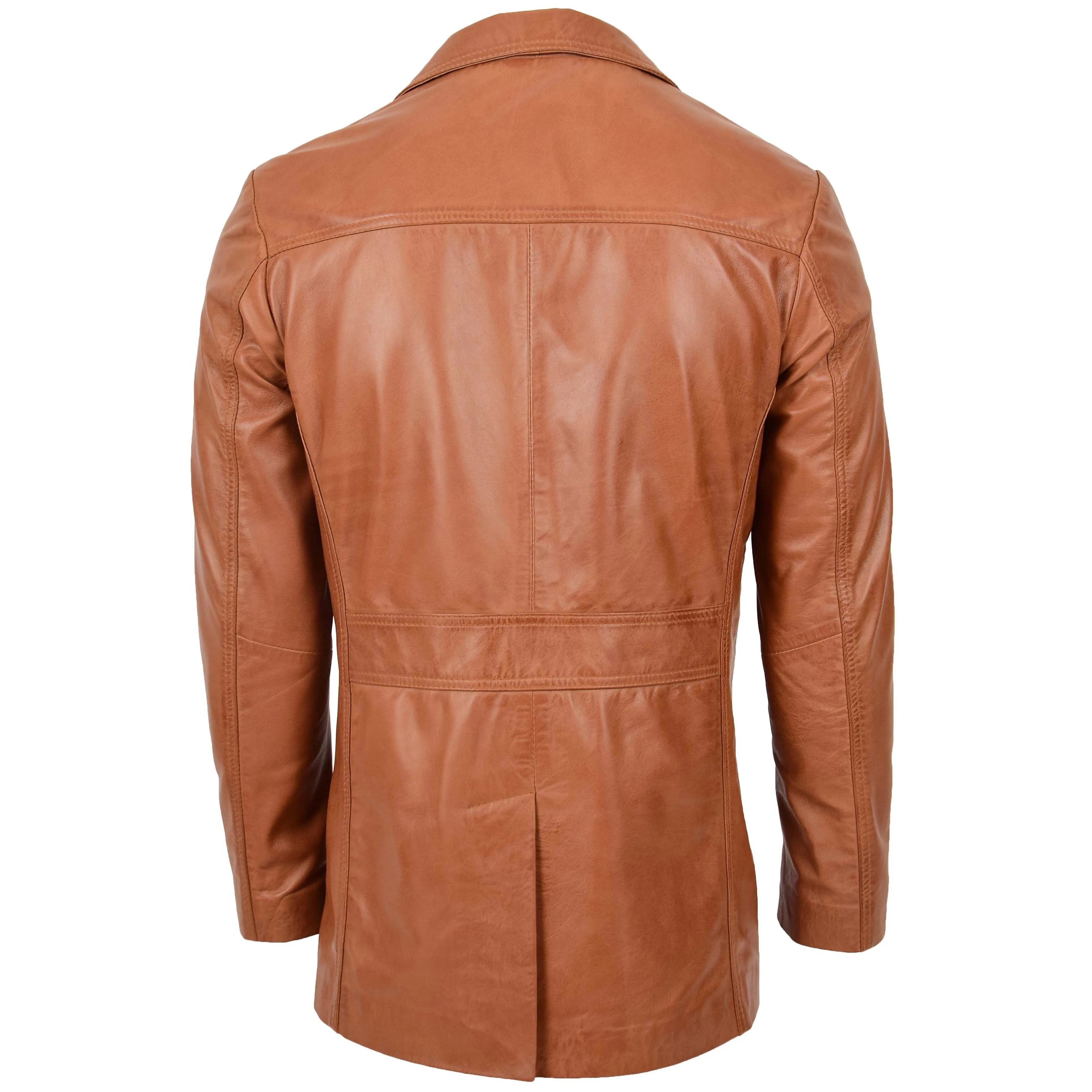 Mens Button Fastening Reefer Leather Jacket Jerry Tan