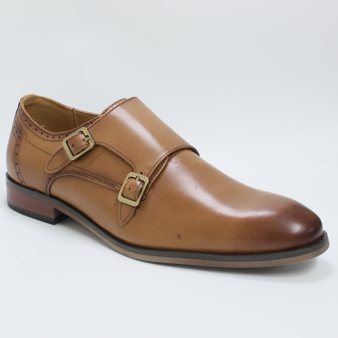 Mens Office Maverick Plain Roundtoe Double Monk Tan Leather