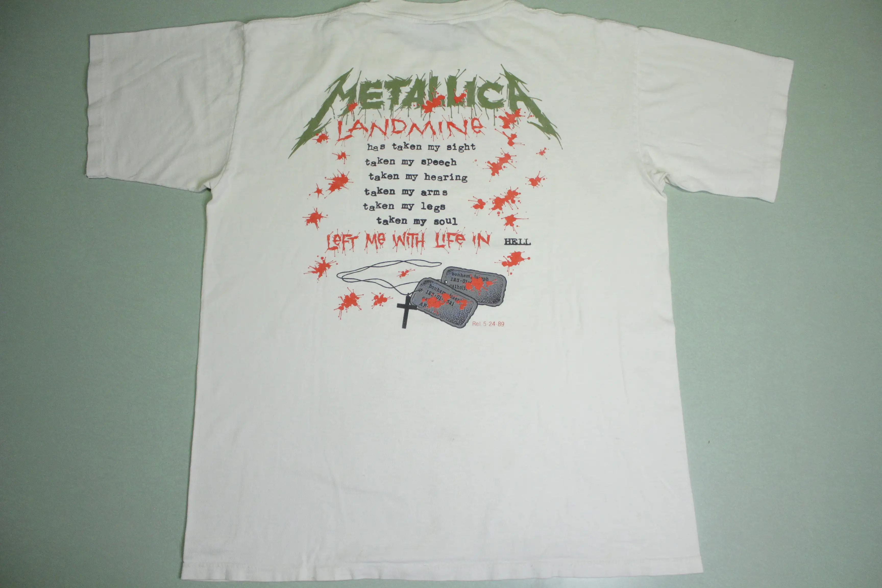 Metallica One 1989 Landmine Joseph Bonham Vintage 80's Brockum Pushead T-Shirt