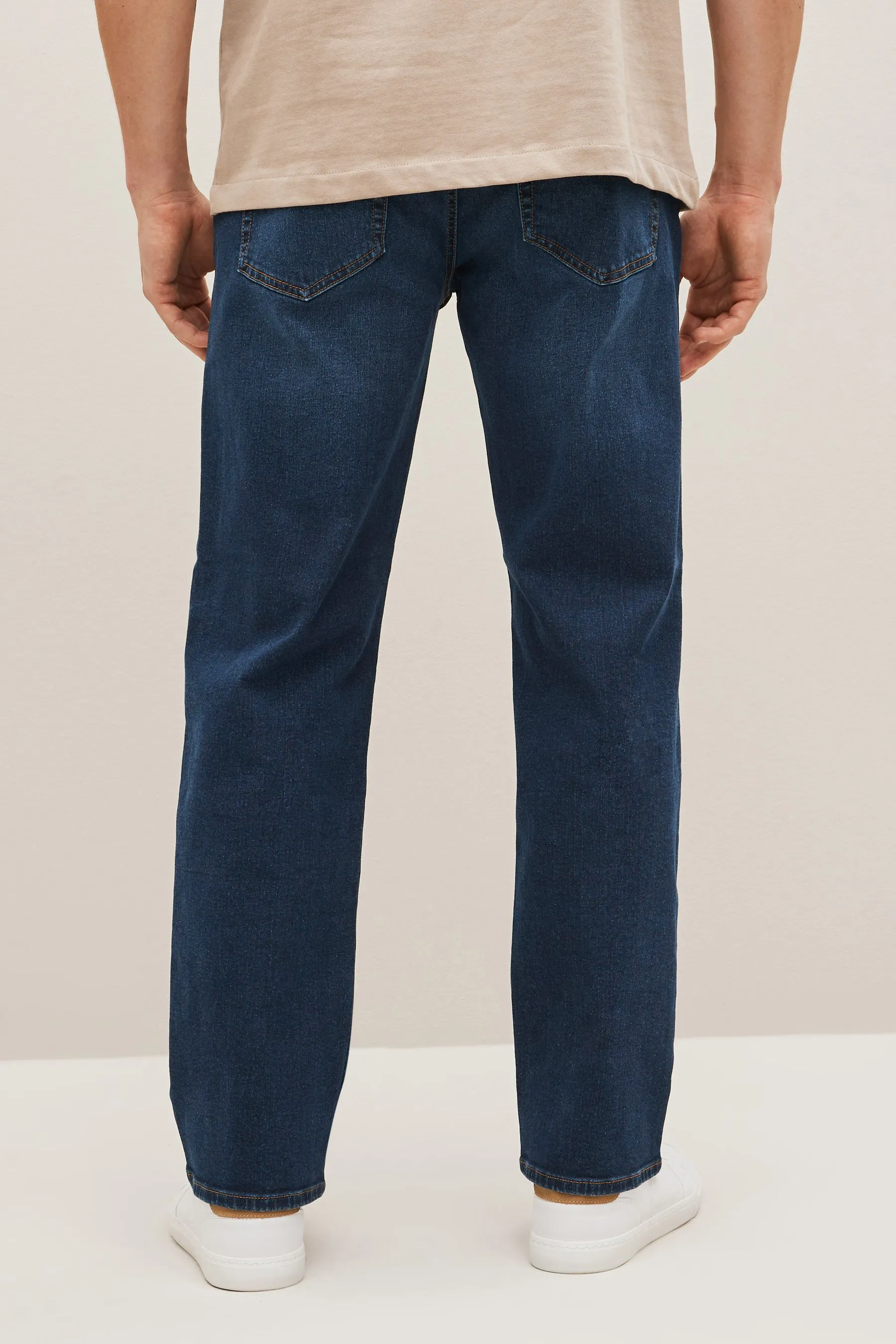 Mid Blue Straight Fit Essential Stretch Jeans