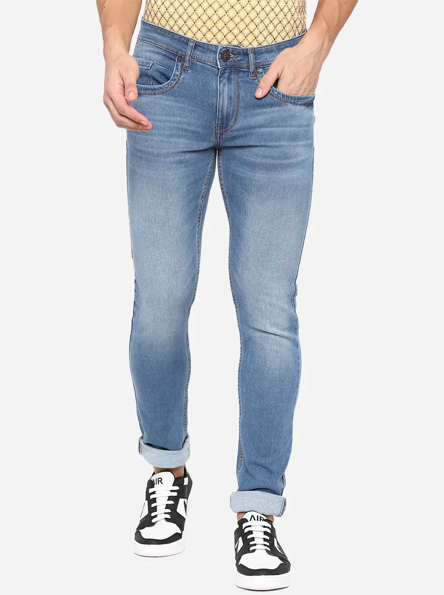 Mid Blue Washed Narrow Fit Jeans | Greenfibre