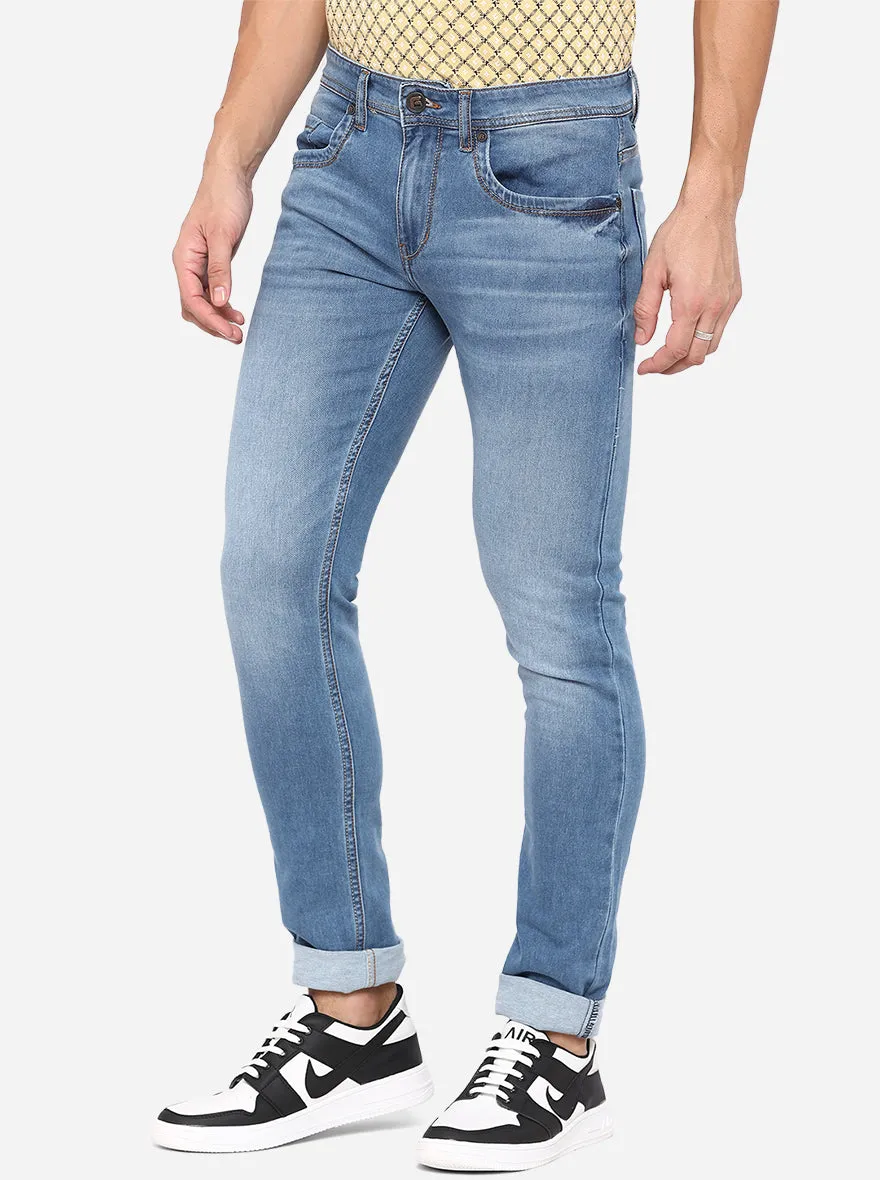 Mid Blue Washed Narrow Fit Jeans | Greenfibre