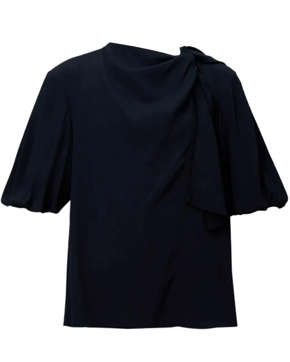 Navy Short Sleeve Drape Blouse