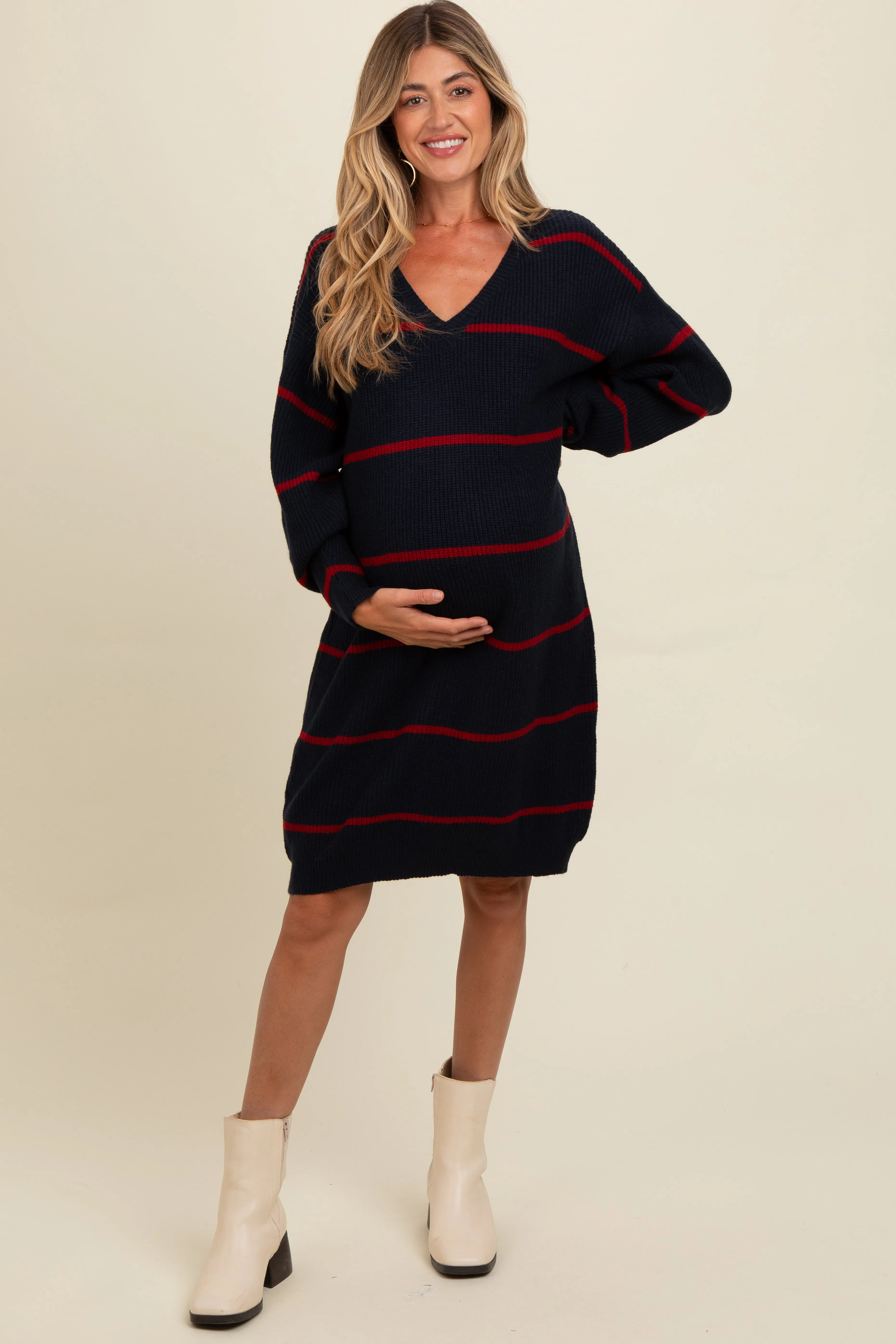 Navy Striped Oversized Maternity Sweater Dress