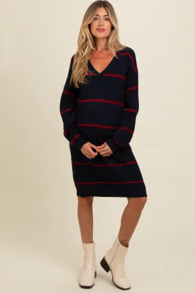 Navy Striped Oversized Maternity Sweater Dress