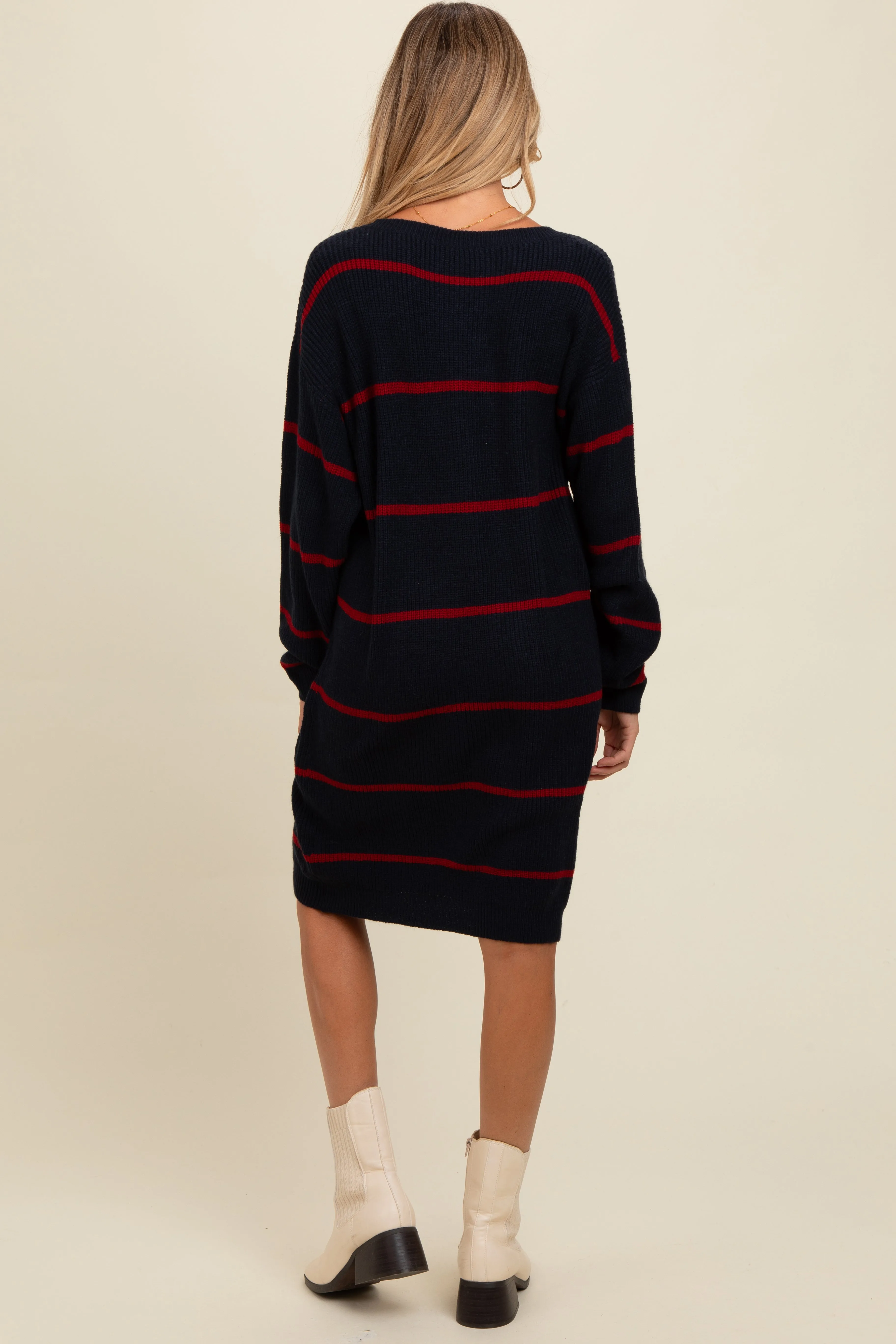 Navy Striped Oversized Maternity Sweater Dress