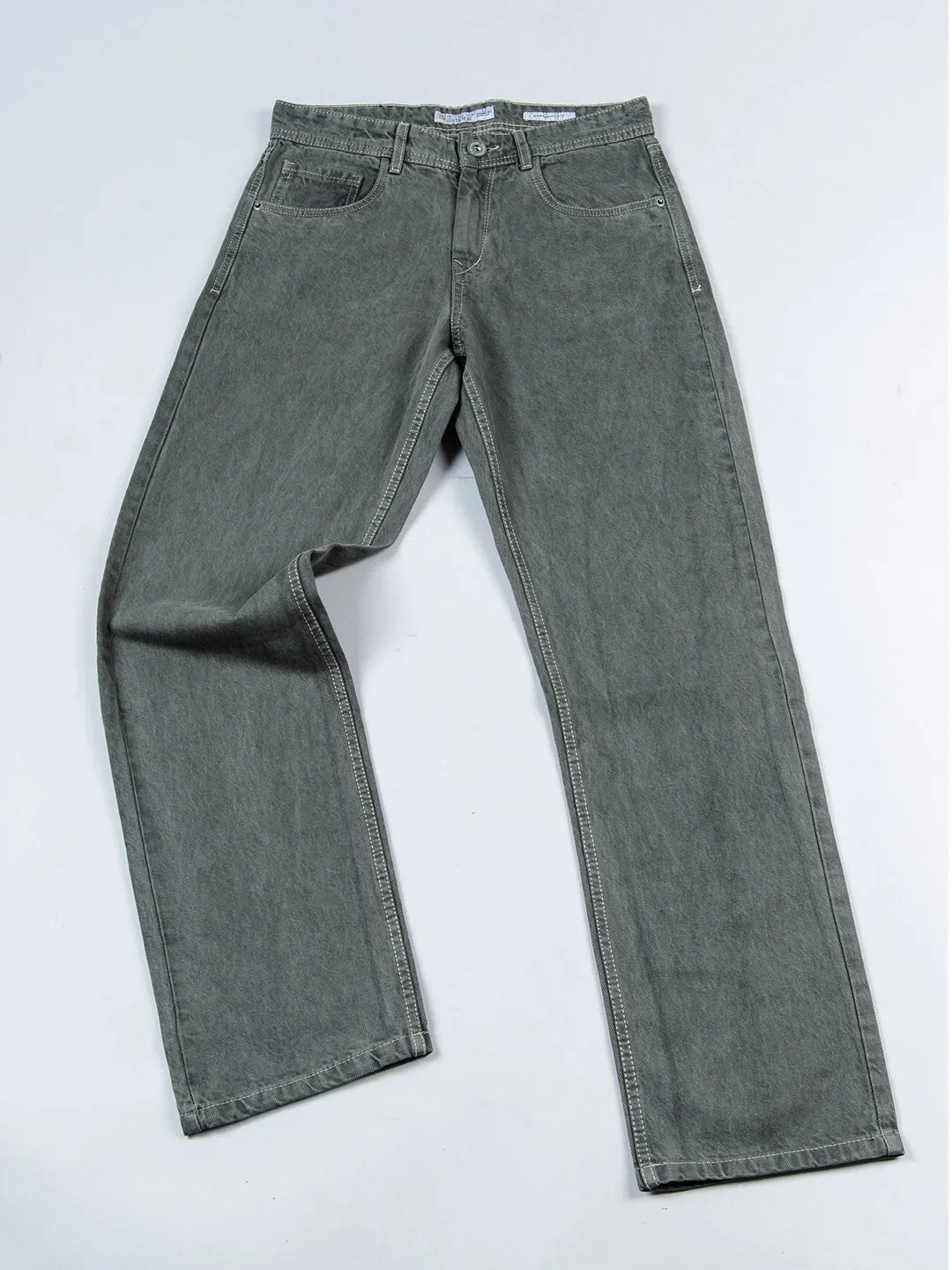 Olive Green Straight Fit Mens Jeans