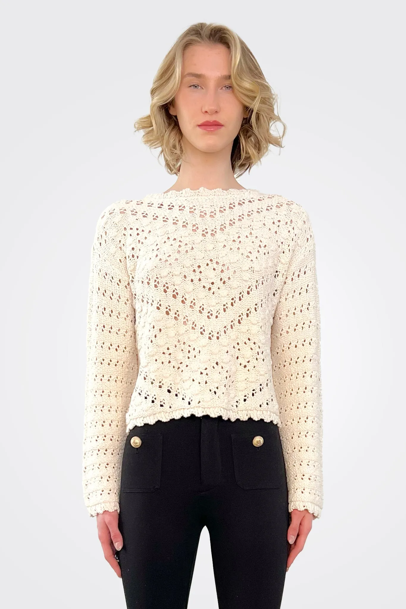 Openwork Knitted Sweater - Snow