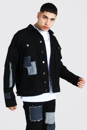 Oversized Patchwork Cargo Denim Jacket