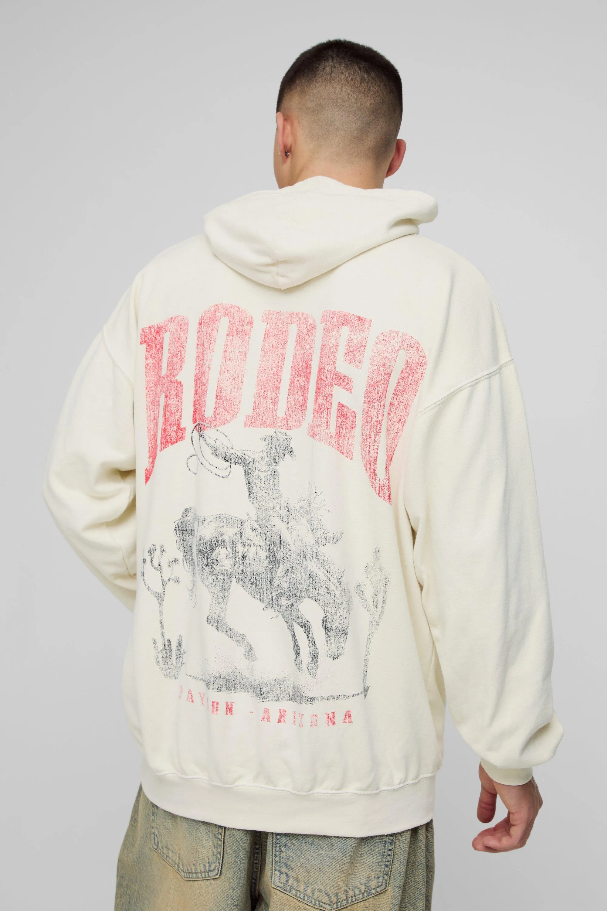 Oversized Rodeo Western Graphic Washed Hoodie