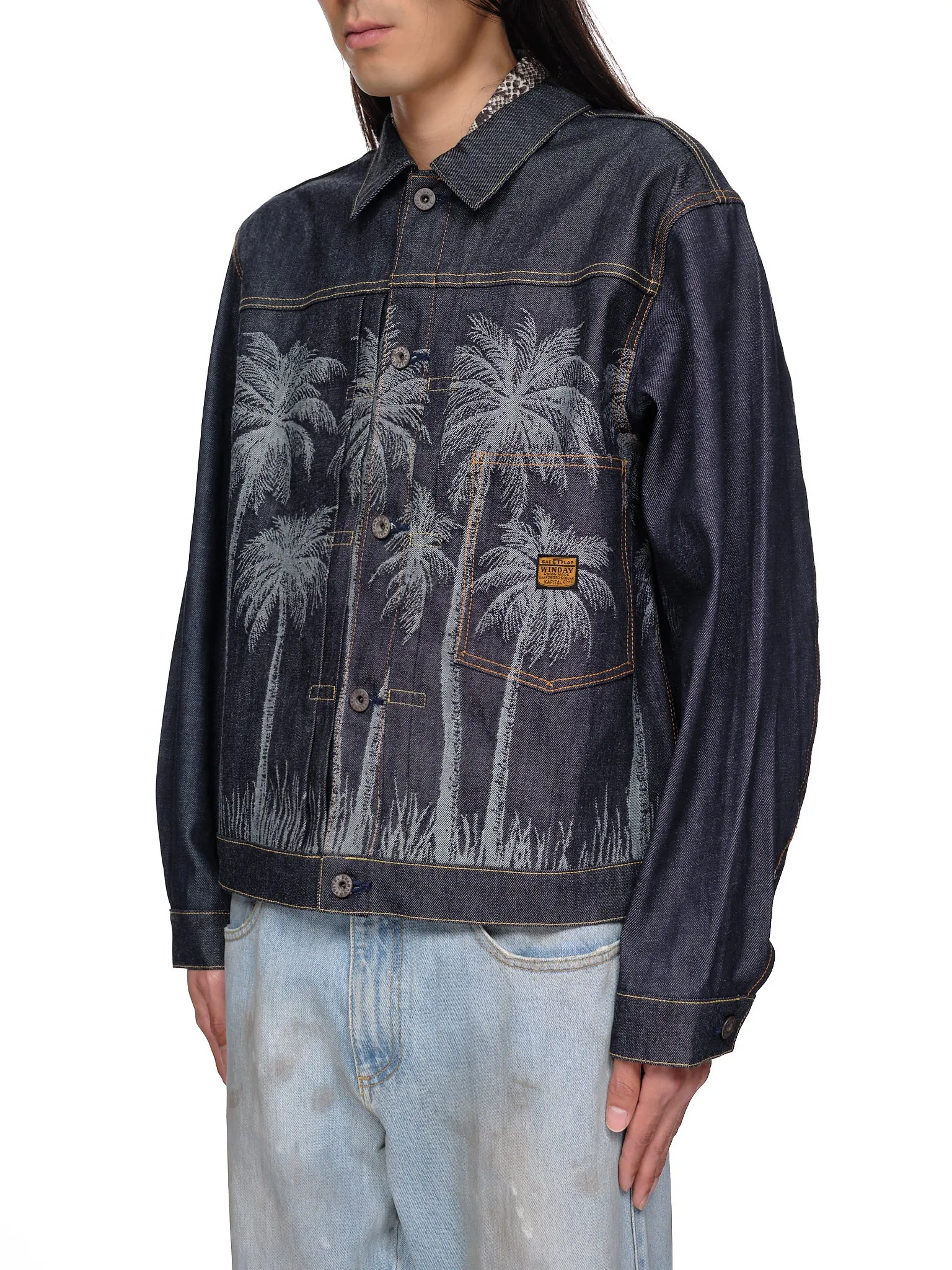 Palm Tree Jacquard Denim Jacket (K2203LJ039-INDIGO)