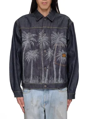 Palm Tree Jacquard Denim Jacket (K2203LJ039-INDIGO)