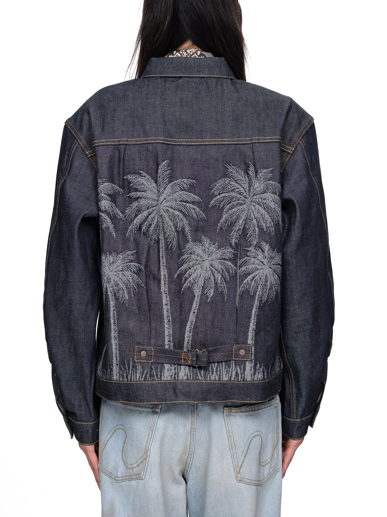 Palm Tree Jacquard Denim Jacket (K2203LJ039-INDIGO)