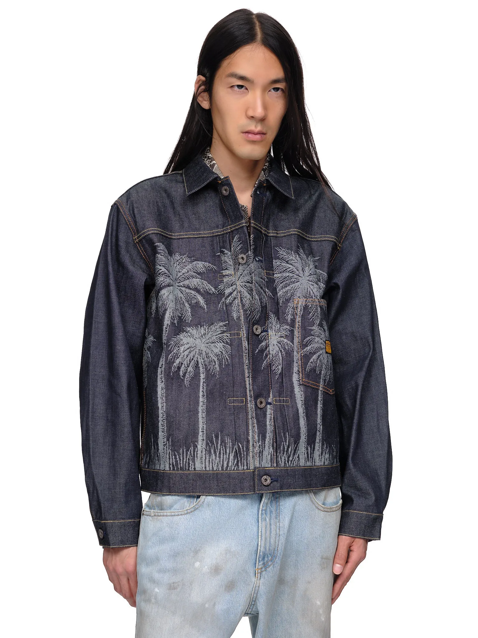 Palm Tree Jacquard Denim Jacket (K2203LJ039-INDIGO)