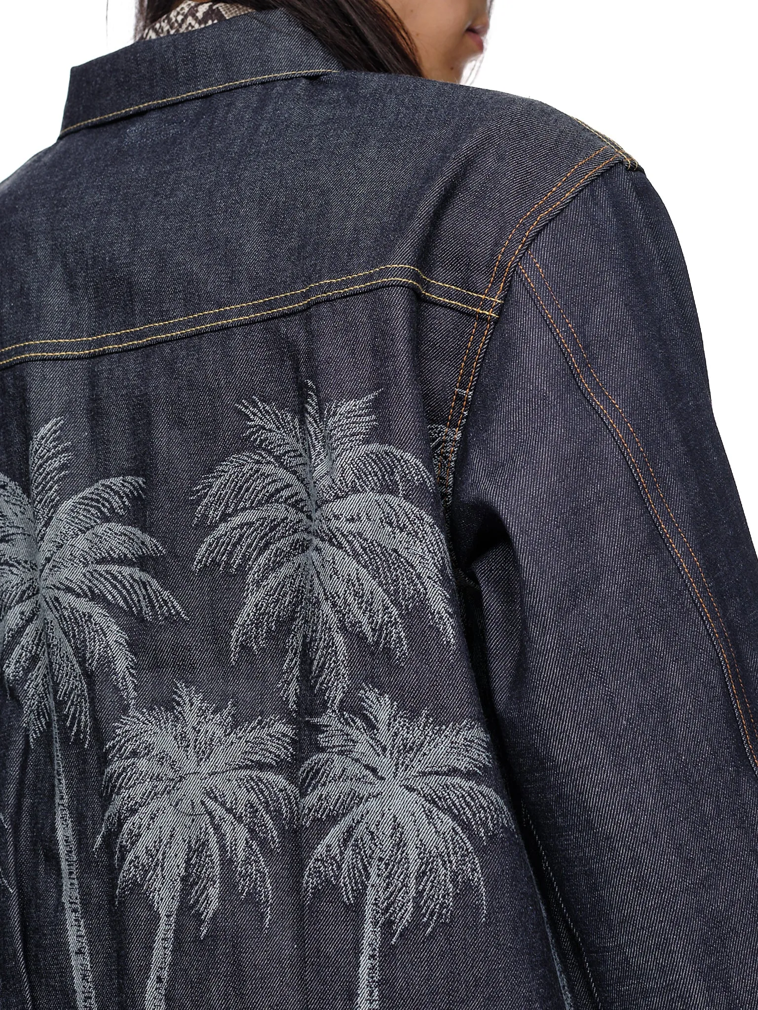 Palm Tree Jacquard Denim Jacket (K2203LJ039-INDIGO)