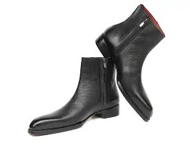 Paul Parkman Men's Black Floater Leather Side Zipper Boots - BT6499-BLK