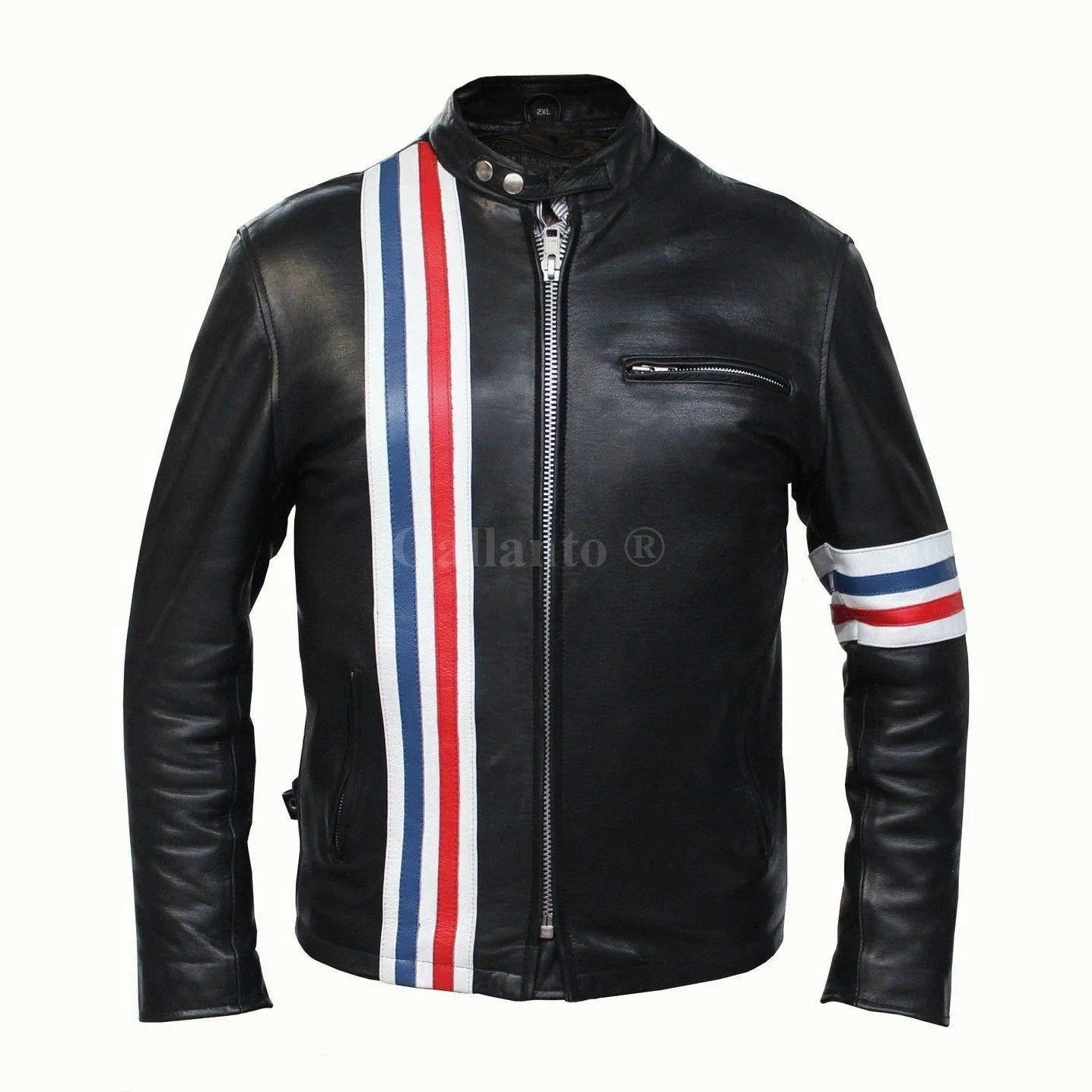 Peter Fonda Easy Rider Striped Cowhide Leather Motorcycle Jacket