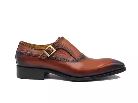 Plain Toe Single Monk Loafer With Embossed Lizard Calf Leather