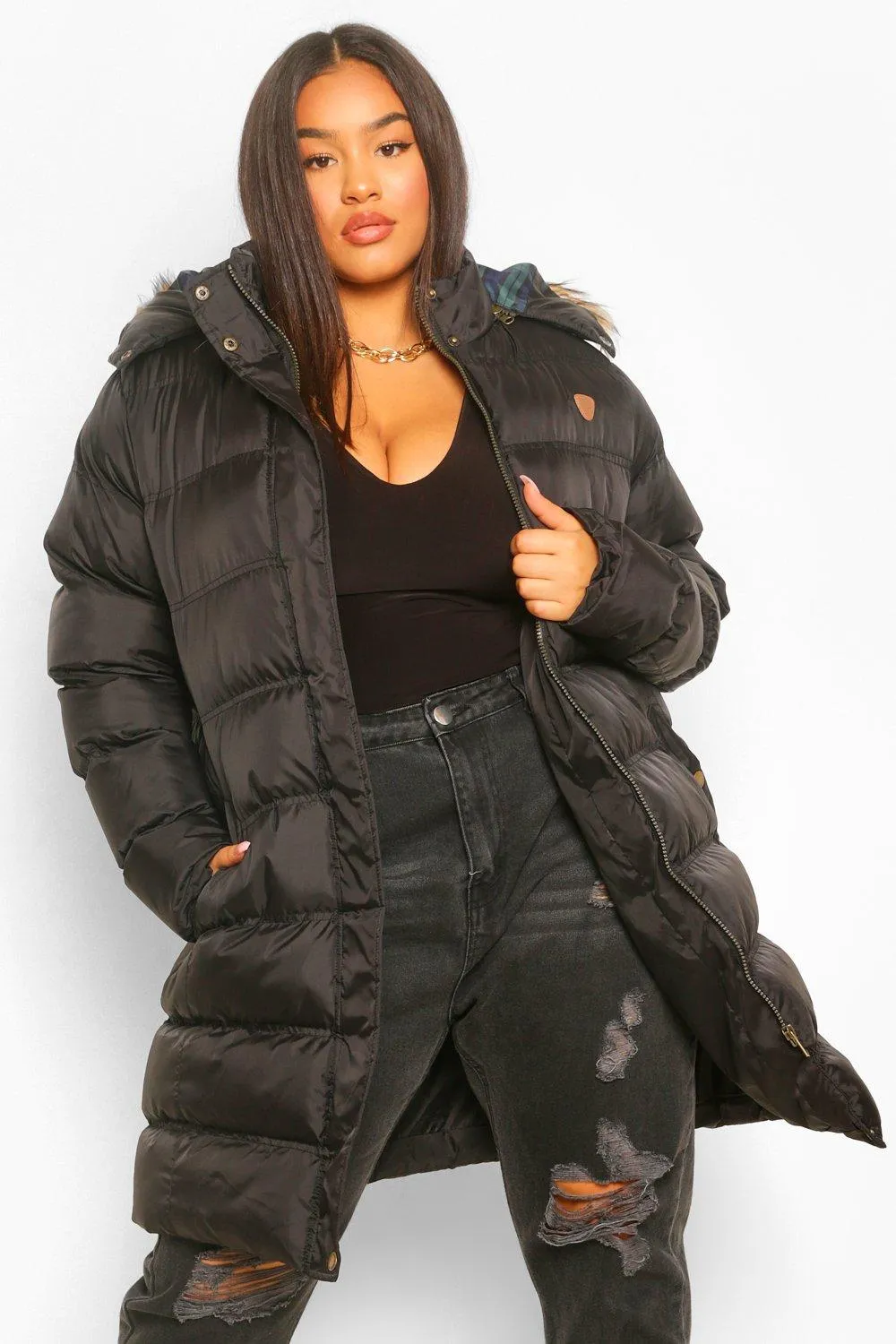 Plus Longline Padded Hooded Jacket