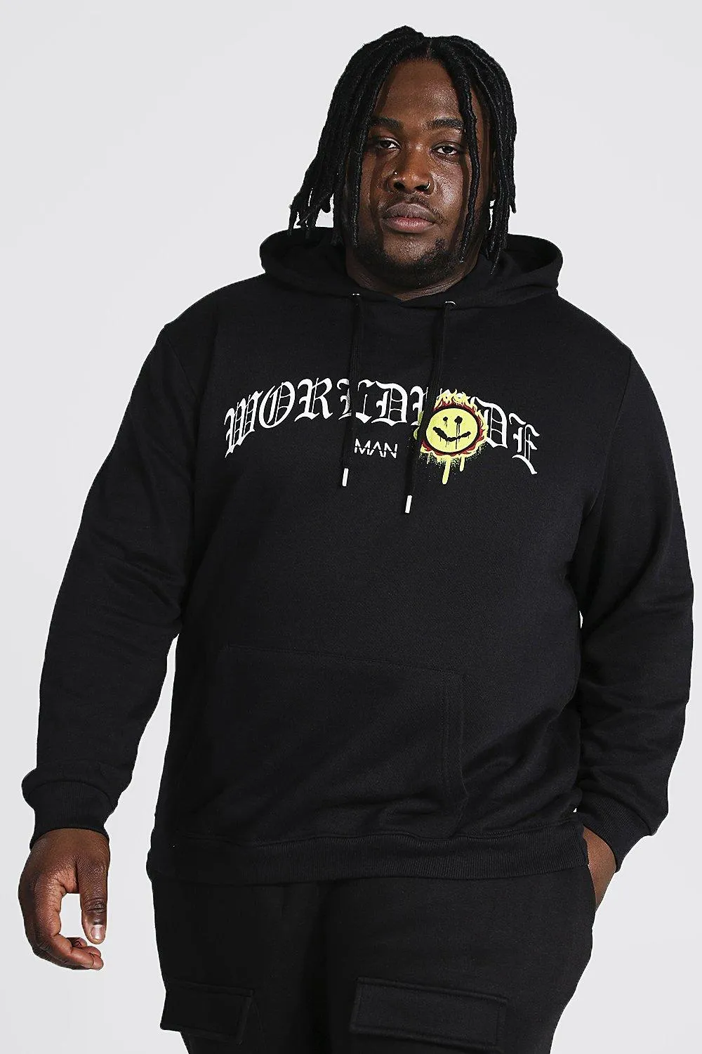 Plus Size Gothic Text Drip Face Print Hoodie | boohooMAN UK