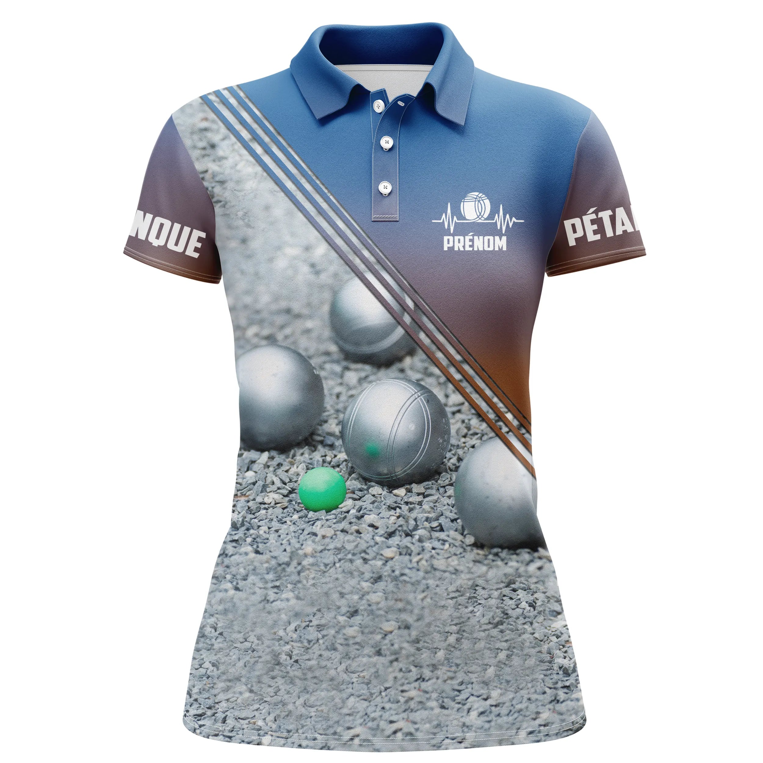 Polo Pétanque Personnalisé - Motif Terrain et Boules de Pétanque - Cadeau Idéal pour Boulistes - CT10072317