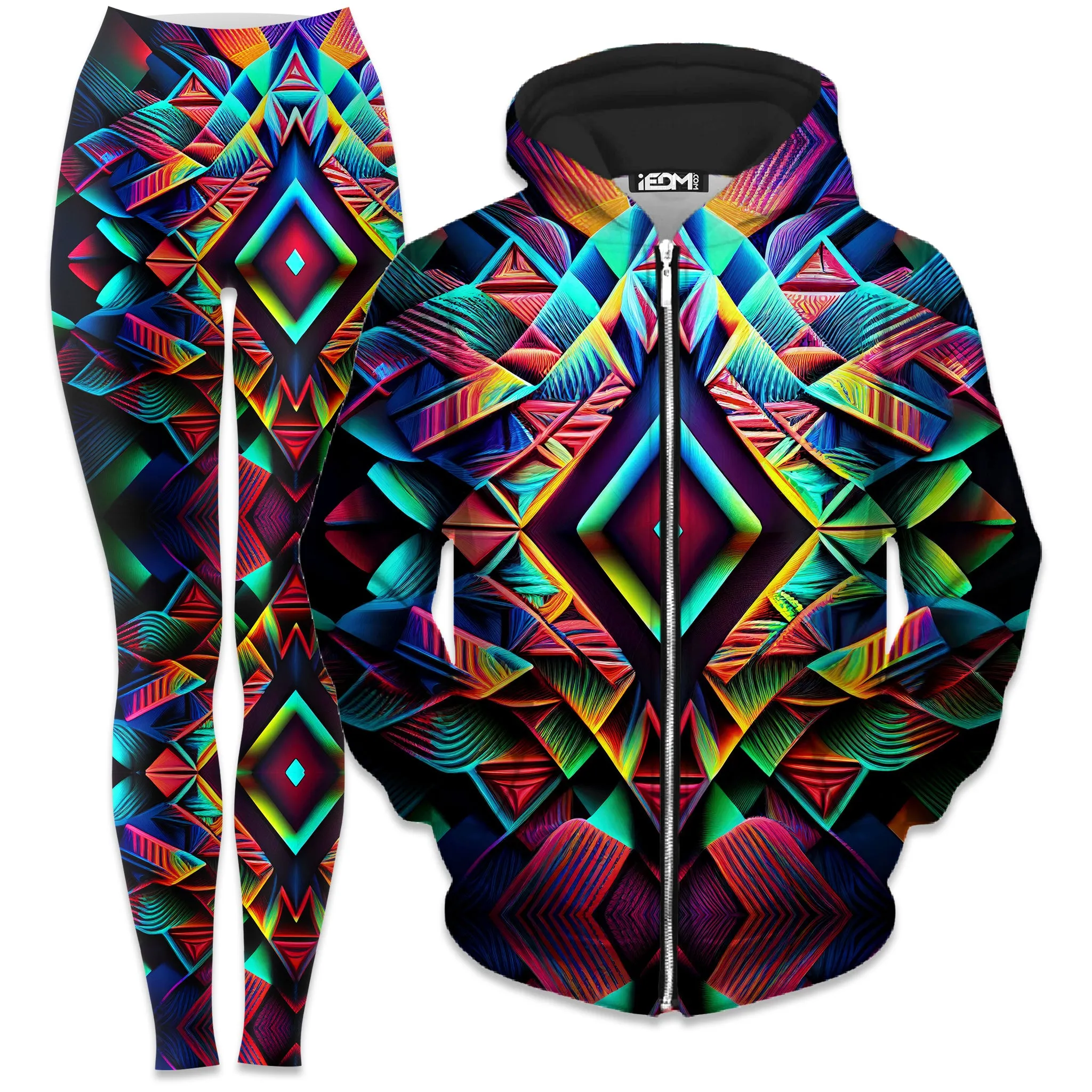 Psychedelic Tribal Zip-Up Hoodie and Leggings Combo