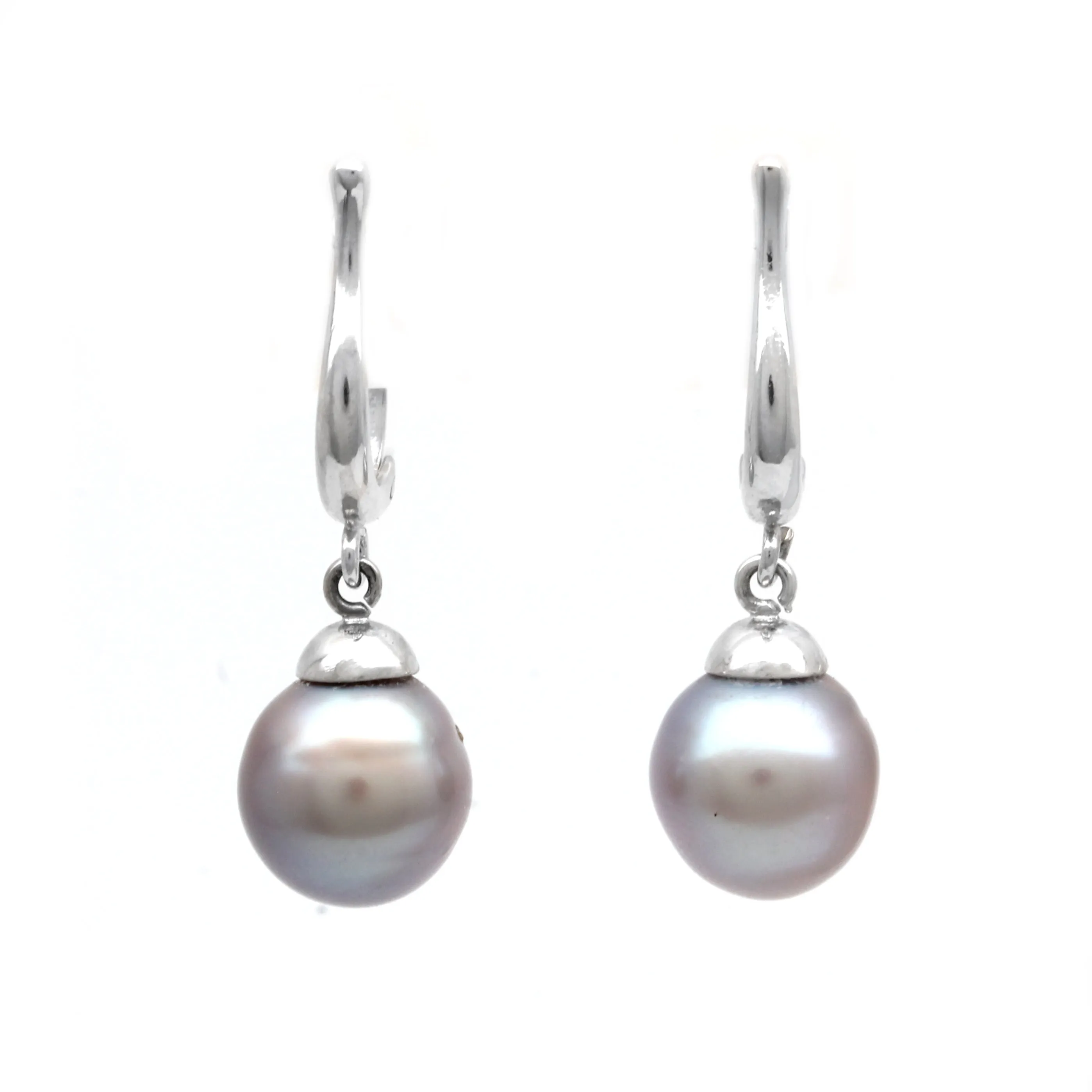 Purple with Sky Blue Pair of Cortez Pearls on Lyre 14K White Gold Earrings