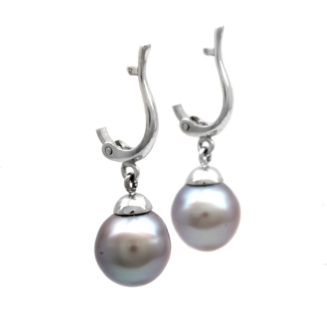 Purple with Sky Blue Pair of Cortez Pearls on Lyre 14K White Gold Earrings