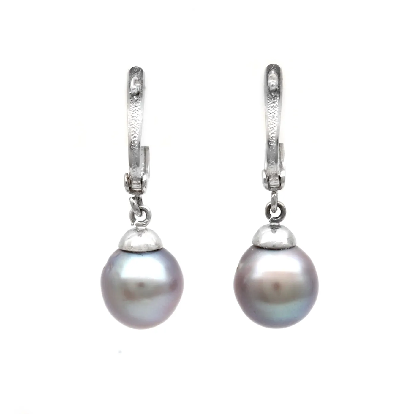 Purple with Sky Blue Pair of Cortez Pearls on Lyre 14K White Gold Earrings