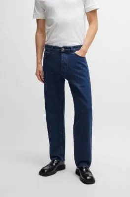 Relaxed-fit jeans in blue rigid denim