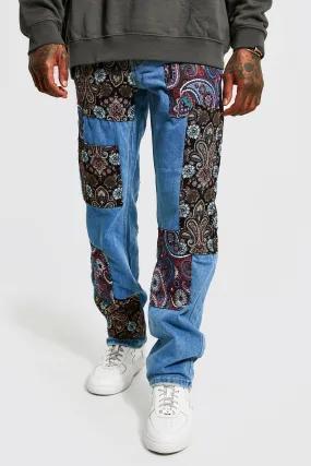 Relaxed Fit Patchwork Tapestry Jeans | boohooMAN UK