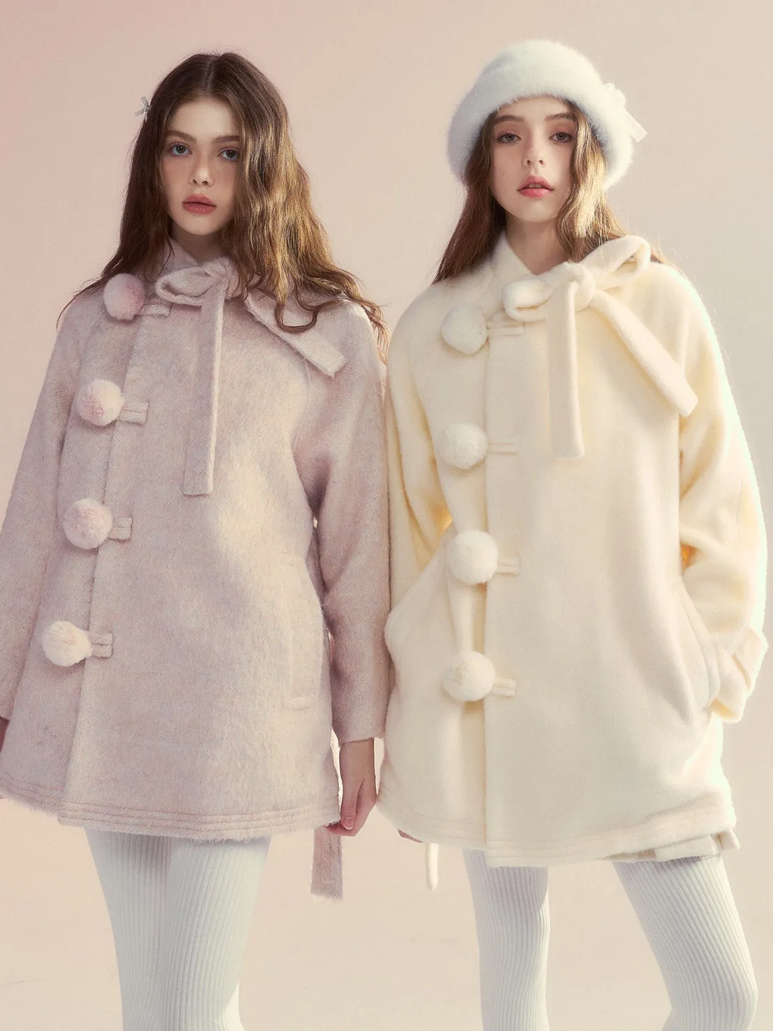 Retro Bow Ball Button Cape Coat