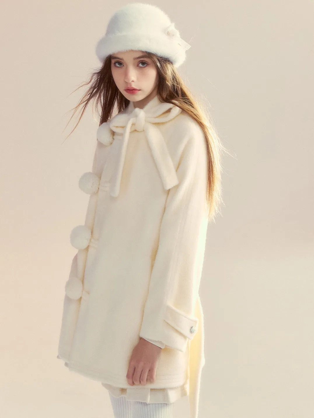 Retro Bow Ball Button Cape Coat