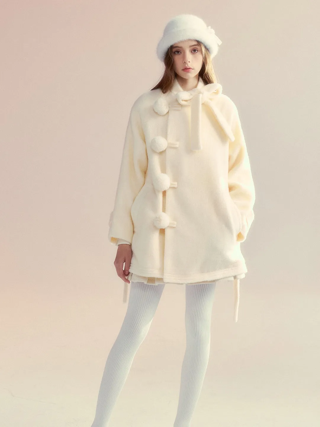 Retro Bow Ball Button Cape Coat