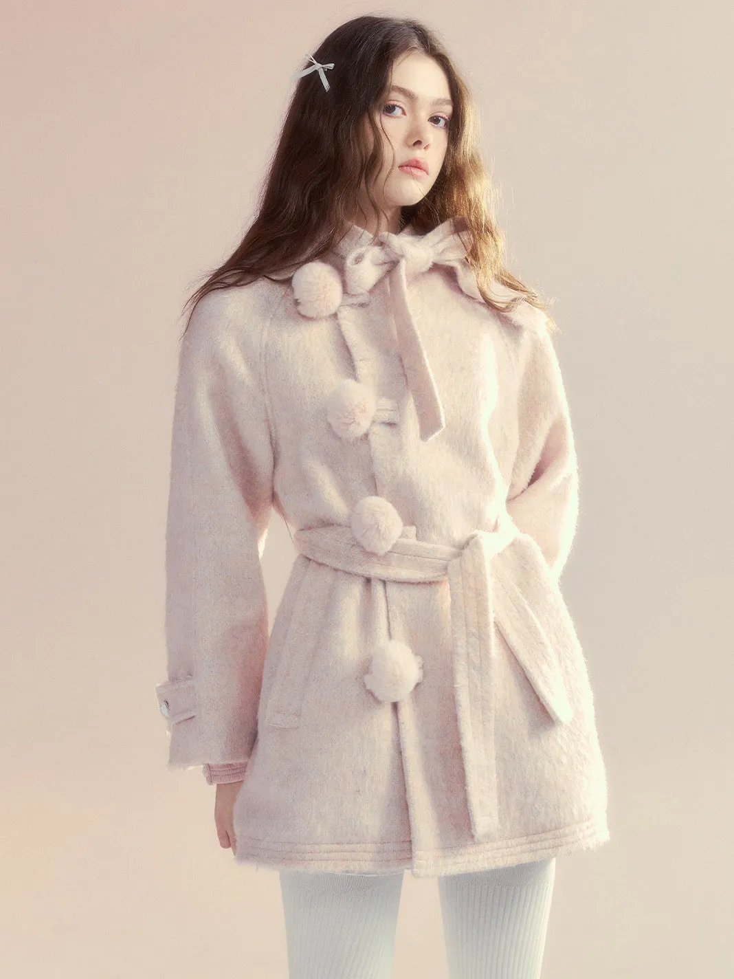 Retro Bow Ball Button Cape Coat