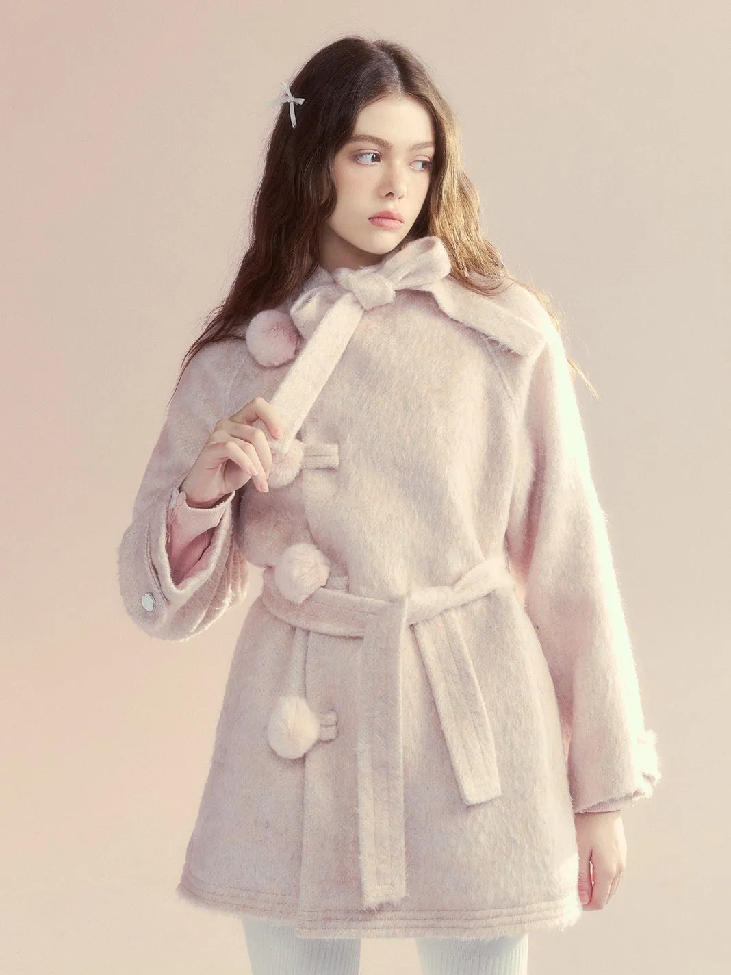 Retro Bow Ball Button Cape Coat