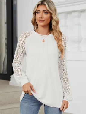 Round Neck Lace Long Sleeve Top -Restock Ships 8/5