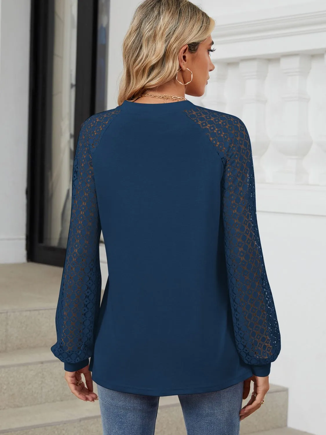 Round Neck Lace Long Sleeve Top -Restock Ships 8/5