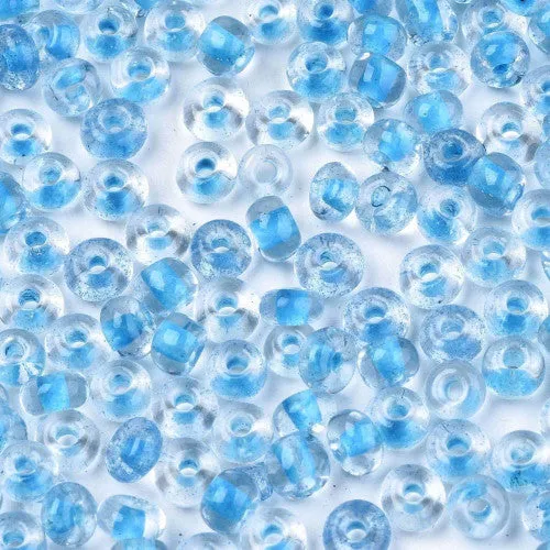 Seed Beads, Glass, Deep Sky Blue, Transparent, Inside Color, #6, Round, 4mm