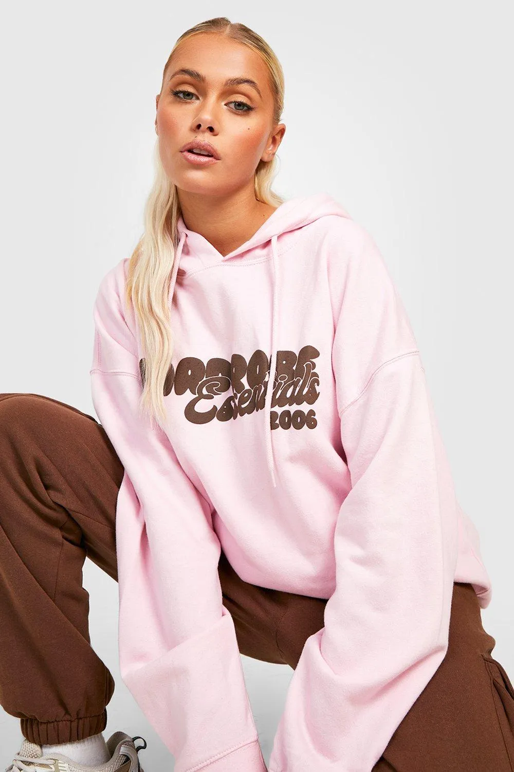 Slogan Puff Print Oversized Hoodie