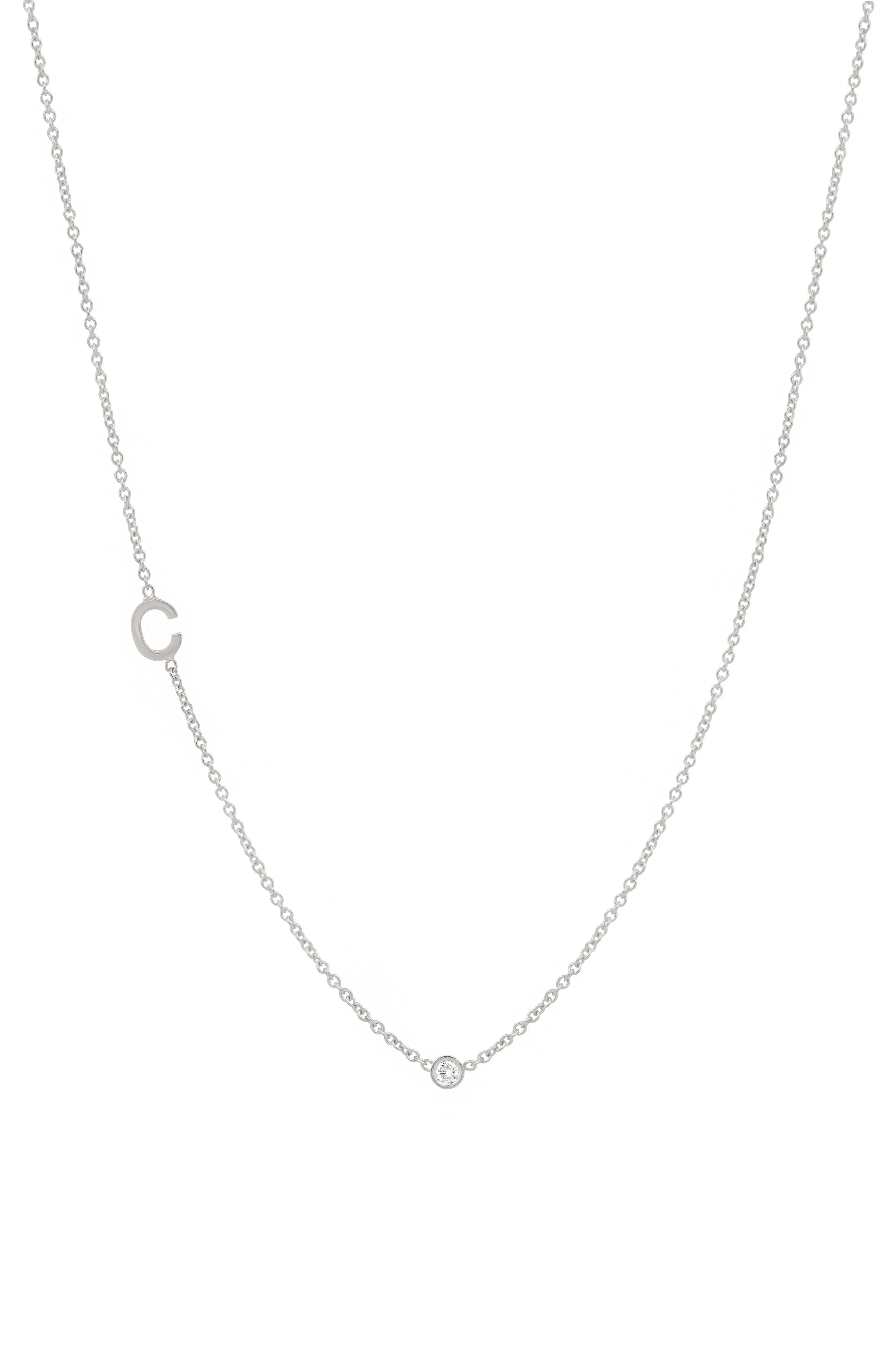 Small Asymmetrical Initial & Diamond Necklace - 14K White