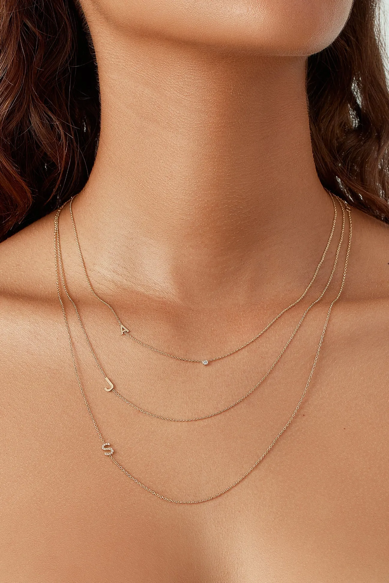 Small Asymmetrical Initial & Diamond Necklace - 14K White